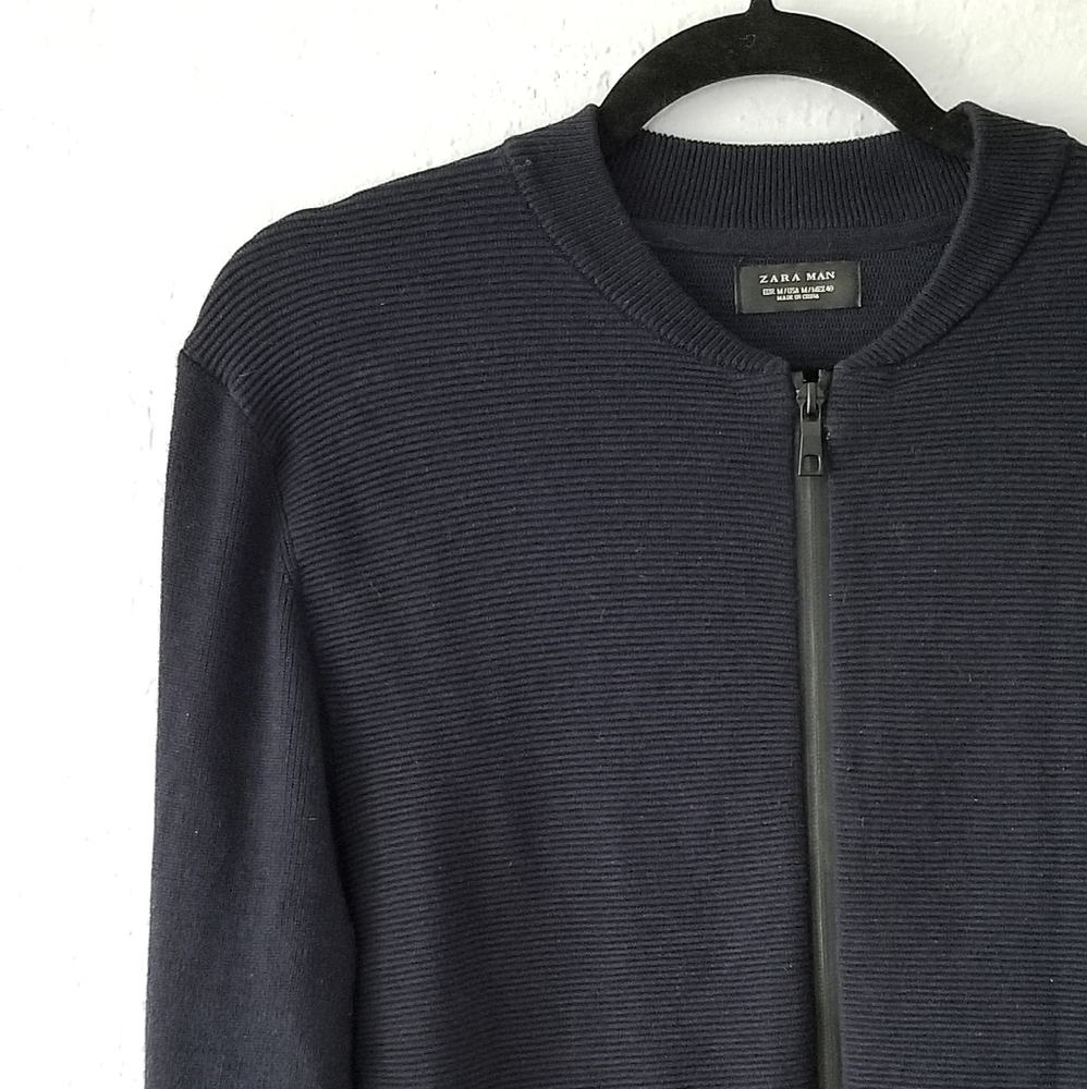 Zara Navy Full-Zip Bomber Cardigan Medium